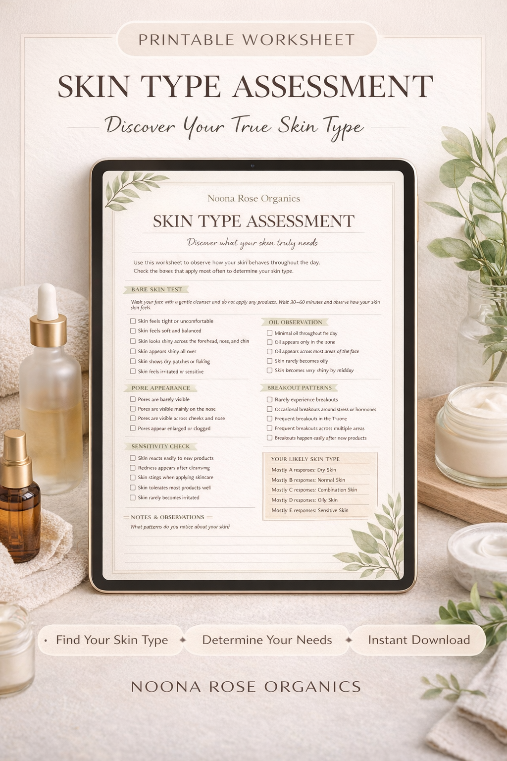 Skin Type Assessment Worksheet