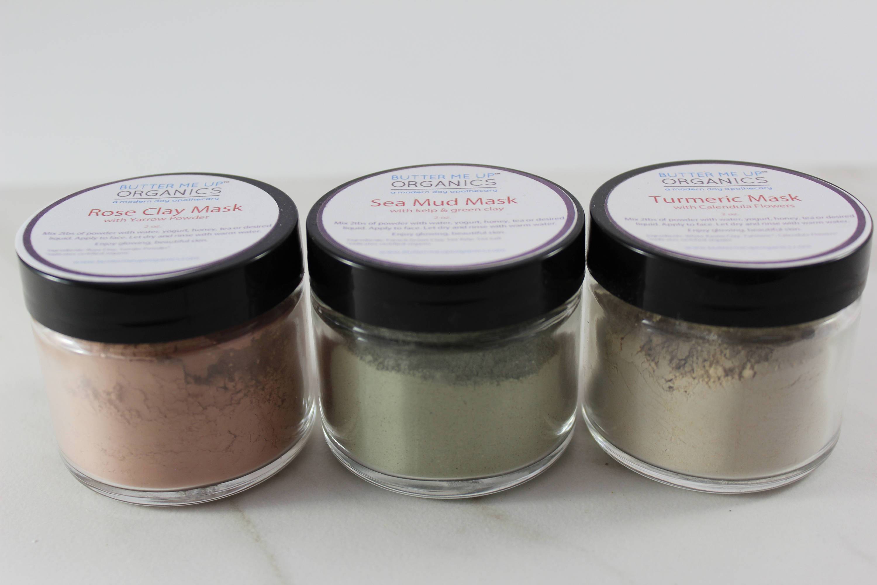 Face Mask Trio – Rose Clay, Sea Mud and Turmeric Powder Masks
